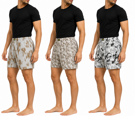 Men & Women Printed Boxer Shorts (Combo Pack of 3) Casual Regular Fit with Back Pocket
