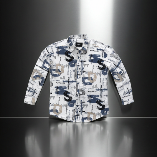 “Boys Printed Casual Shirt | Stylish Full Sleeve Shirt for Kids (2–12 Years) | Trendy Graphic Design | Comfortable (Regular, Blue)