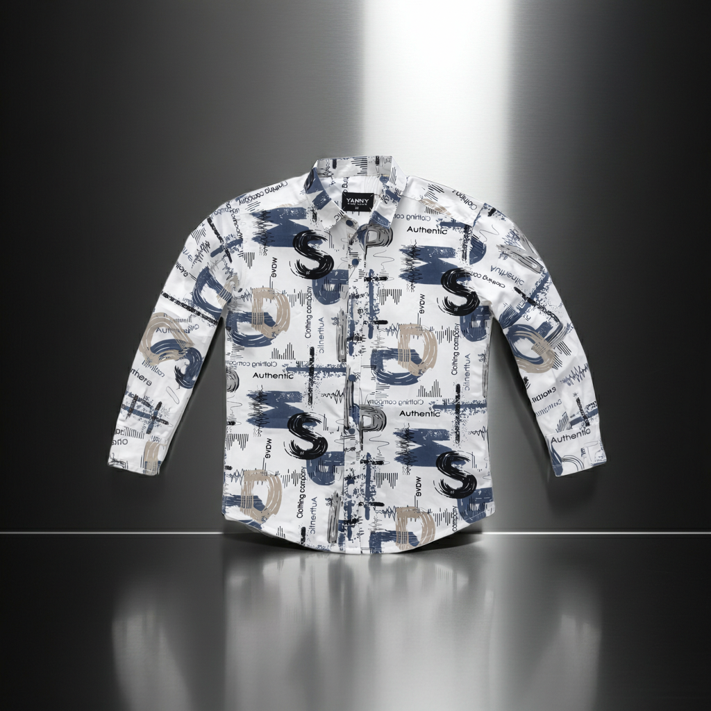 “Boys Printed Casual Shirt | Stylish Full Sleeve Shirt for Kids (2–12 Years) | Trendy Graphic Design | Comfortable (Regular, Blue)