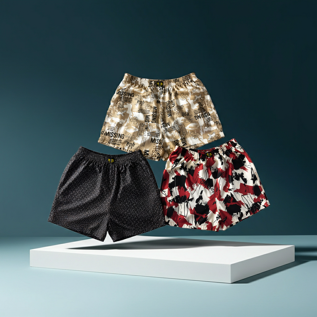 Men & Women Printed Boxer Shorts (Combo Pack of 3) Casual Regular Fit with Back Pocket.