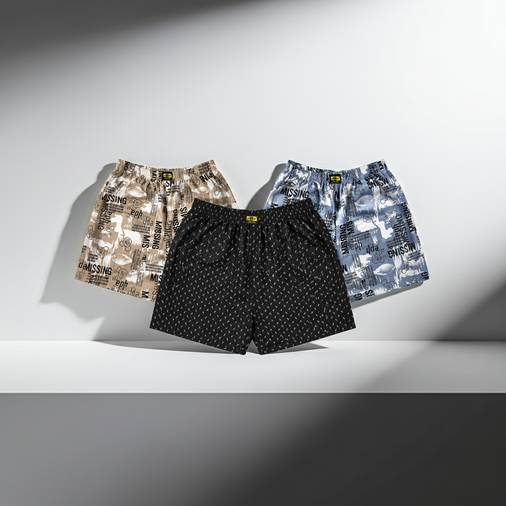 Men & Women Printed Boxer Shorts (Combo Pack of 3) Casual Regular Fit with Back Pocket.